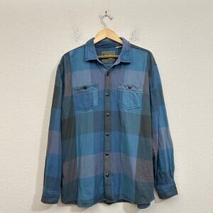 HOWLER BROS Flannel Shirt Blue Plaid LS Button Up Cotton Western Retro
